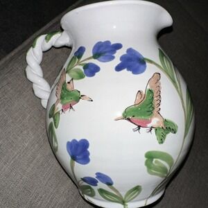Mesa International Hungarian Pottery Hummingbird Design Pitcher Hungary Signed